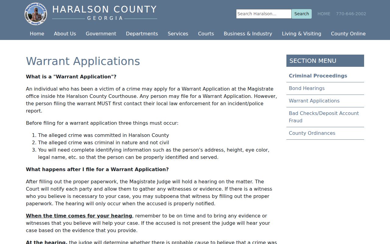 Haralson County warrant application and probable cause process