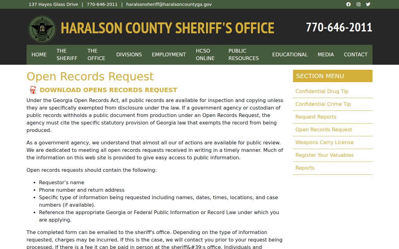 Haralson County warrant records open records request page